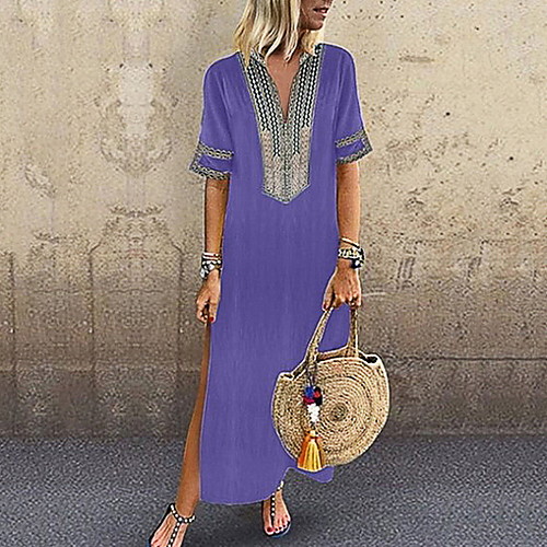 

Women's Maxi Shift Dress - Half Sleeve Solid Colored Spring & Summer V Neck Elegant Slim 2020 Black Purple Red Yellow Blushing Pink Green S M L XL XXL XXXL XXXXL XXXXXL