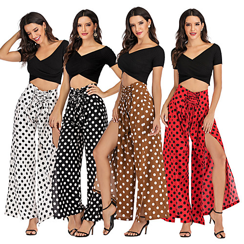 

Women's Yoga Pants High Split Drawstring Spot Black White Red Coffee Cotton Dance Fitness Gym Workout Bottoms Sport Activewear Breathable Quick Dry Soft Loose