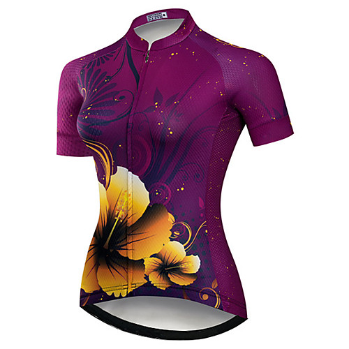 

21Grams Women's Short Sleeve Cycling Jersey Purple Floral Botanical Bike Jersey Top Mountain Bike MTB Road Bike Cycling UV Resistant Breathable Quick Dry Sports Clothing Apparel / Stretchy / Race Fit