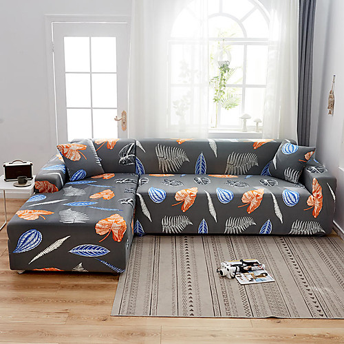 

Leaves Print Dustproof Stretch Slipcovers Stretch L Shape Sofa Cover Super Soft Fabric Couch Cover (You will Get 1 Throw Pillow Case as free Gift)