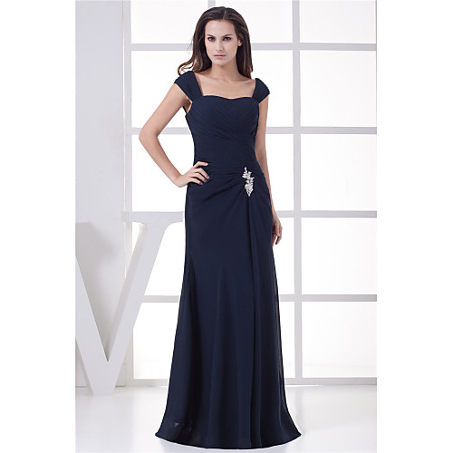 

Sheath / Column Elegant Formal Evening Dress Scoop Neck Sleeveless Floor Length Chiffon with Ruched Beading 2021