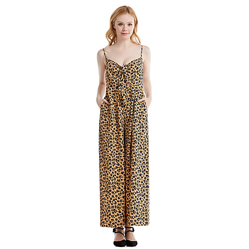 

Women's Basic Halter Neck Strap Black Blue Camel Jumpsuit Leopard