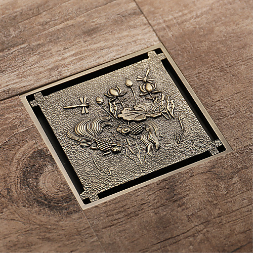 

Antique Brass 10x10cm Bathroom Anti Odor Floor Drain with Pattern