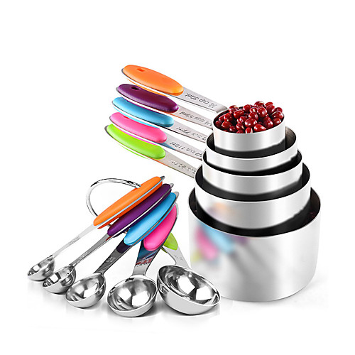 

10Pcs Stainless Steel Measuring Spoons Cups Scoop Food Grade Measuring Spoon Set Silicone Handle Kitchen Measuring Tool