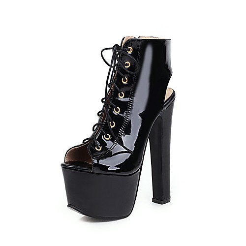 

Women's Boots Chunky Heel Peep Toe PU Spring & Summer Black / Black / White / Red / Party & Evening