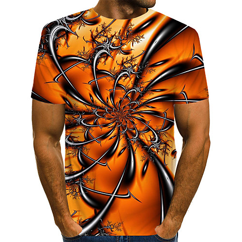 

Men's Plus Size Geometric 3D Print T-shirt Daily Weekend Round Neck Brown / Short Sleeve