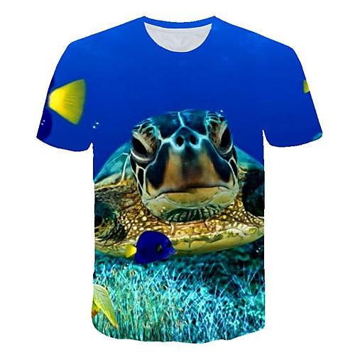 

Men's 3D Graphic Slim T-shirt Daily Round Neck Blue / Short Sleeve