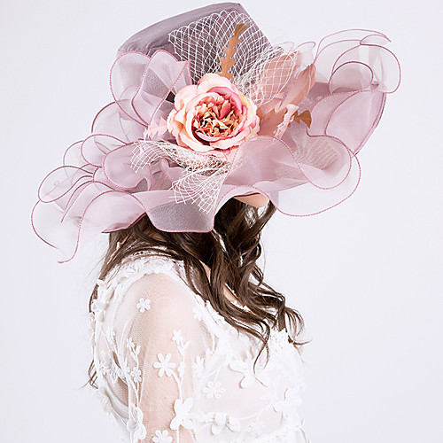 

Queen Elizabeth Audrey Hepburn Retro Vintage Kentucky Derby Hat Fascinator Hat Women's Organza Costume Hat Purple / Pink / Camel Vintage Cosplay Party Party Evening