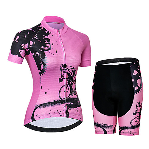 

21Grams Women's Short Sleeve Cycling Jersey with Shorts Spandex Polyester Pink / Black Gear Bike Clothing Suit Breathable Quick Dry Ultraviolet Resistant Sweat-wicking Sports Graphic Mountain Bike