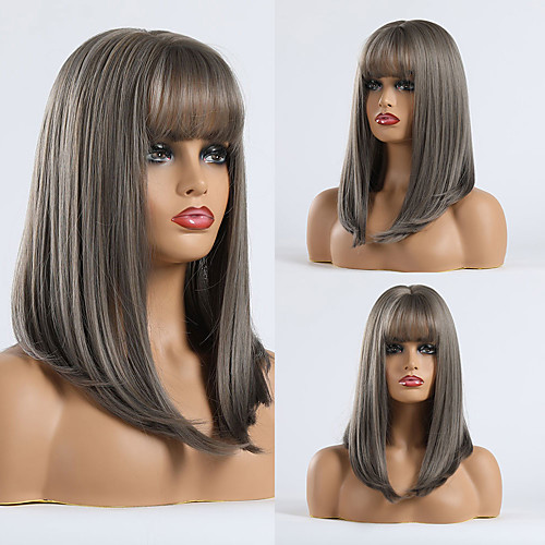 

Synthetic Wig kinky Straight Natural Straight Minaj Neat Bang With Bangs Wig Long Black / Green Synthetic Hair 18 inch Women's Fashionable Design Party Comfortable Green