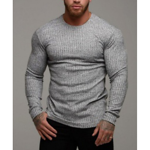 

Men's Graphic Solid Colored T-shirt Daily Round Neck Gray / Long Sleeve