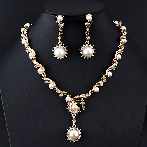 

Women's Gold Hoop Earrings Necklace Bridal Jewelry Sets Classic Stylish Basic Fashion Earrings Jewelry Gold For Wedding Party Engagement Two-piece Suit