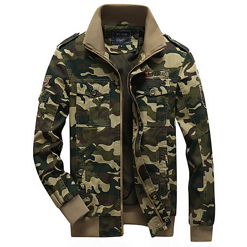 

Men's Daily Fall & Winter Regular Jacket, Camo / Camouflage Hooded Long Sleeve Polyester Army Green / Khaki