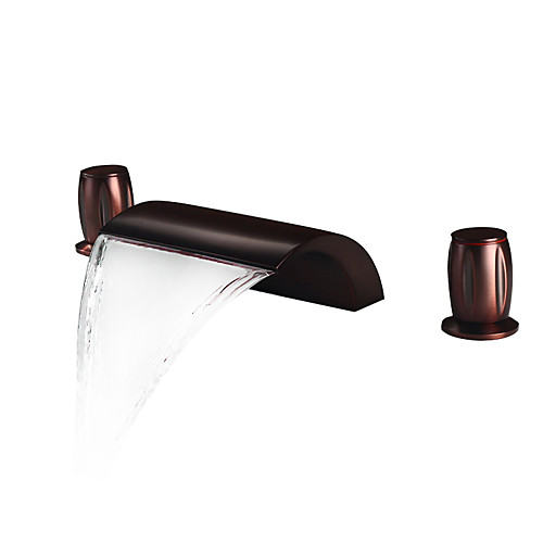 

Bathroom Sink Faucet - Waterfall Oil-rubbed Bronze Widespread Two Handles Three HolesBath Taps