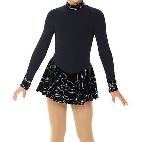 

Figure Skating Dress Women's Girls' Ice Skating Dress Black Patchwork Spandex High Elasticity Training Competition Skating Wear Crystal / Rhinestone Long Sleeve Ice Skating Figure Skating / Kids