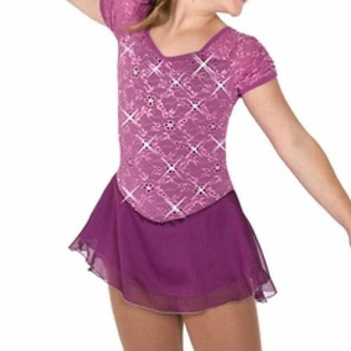 

Figure Skating Dress Women's Girls' Ice Skating Dress Purple Spandex High Elasticity Training Competition Skating Wear Patchwork Crystal / Rhinestone Short Sleeve Ice Skating Figure Skating / Kids