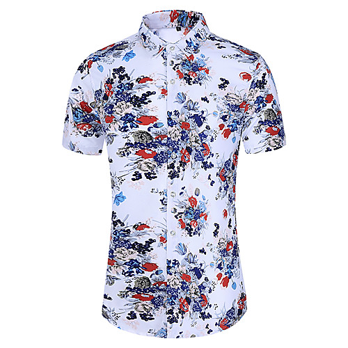 

Men's Shirt Floral Plus Size Print Short Sleeve Daily Tops Basic White