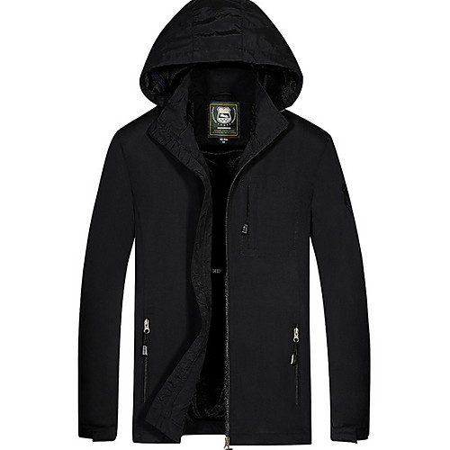 

Men's Daily Fall & Winter Regular Jacket, Solid Colored Hooded Long Sleeve Polyester Black / Army Green / Navy Blue