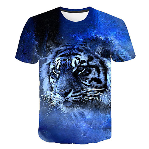 

Men's T shirt Geometric Plus Size Print Short Sleeve Daily Tops Basic Streetwear Blue