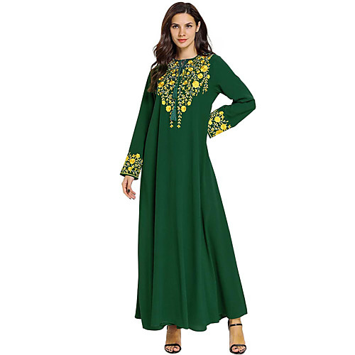 

Adults' Women's A-Line Slip Abaya Dress Muslim Dress Maxi Dresses For Party Cotton Polyster Embroidered Halloween Carnival Masquerade Dress