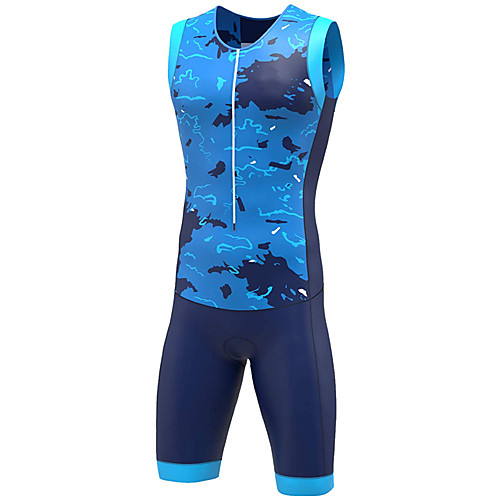 

21Grams Women's Sleeveless Triathlon Tri Suit Spandex Polyester Camouflage Grey Blue Bike Clothing Suit UV Resistant Breathable Quick Dry Sweat-wicking Sports Graphic Mountain Bike MTB Road Bike