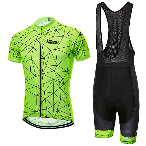 

Malciklo Men's Short Sleeve Cycling Jersey with Bib Shorts Black / Green Bike Breathable Quick Dry Sports Geometic Mountain Bike MTB Road Bike Cycling Clothing Apparel / Micro-elastic