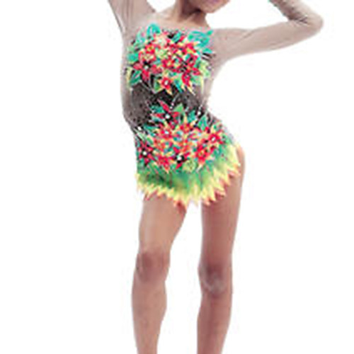 

21Grams Rhythmic Gymnastics Leotards Artistic Gymnastics Leotards Women's Girls' Leotard Green Spandex High Elasticity Breathable Handmade Jeweled Diamond Look Long Sleeve Training Dance Rhythmic