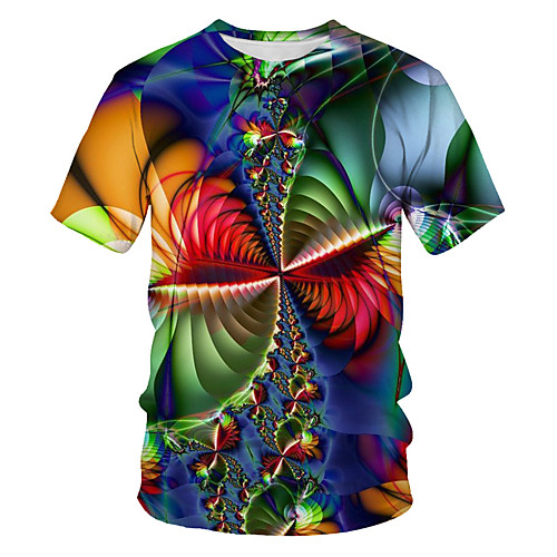 

Men's Geometric Galaxy Slim T-shirt Basic Holiday Round Neck Rainbow / Short Sleeve