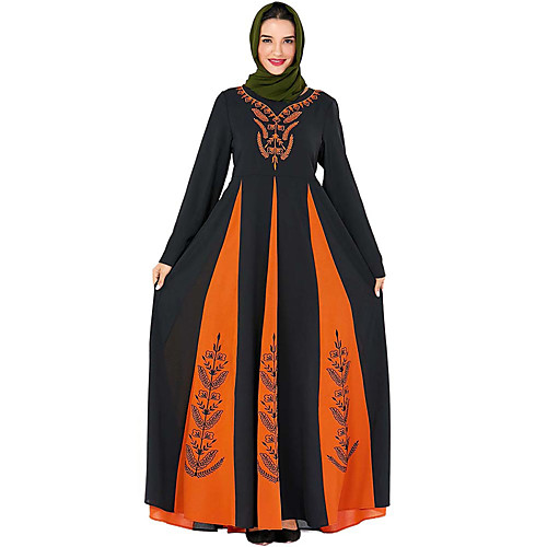 

Adults' Women's A-Line Slip Abaya Dress Muslim Dress Maxi Dresses For Party Cotton Polyster Embroidered Halloween Carnival Masquerade Dress