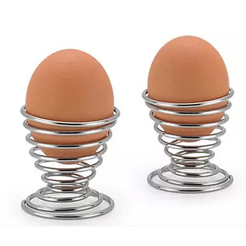 

2pcs Kitchen Breakfast Hard Boiled Metal Egg Cup Spiral Spring Holder Egg Cup