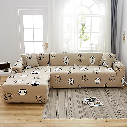 

Cartoon Panda Print Dustproof All-powerful Slipcovers Stretch L Shape Sofa Cover Super Soft Fabric Couch Cover with One Free Pillow Case