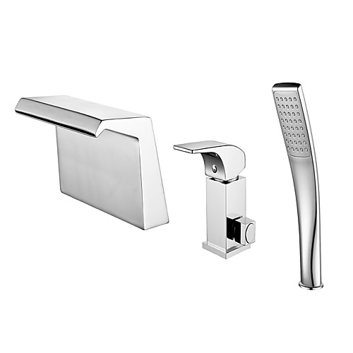 

Bathtub Faucet - Contemporary Chrome Roman Tub Ceramic Valve Bath Shower Mixer Taps / Brass / Single Handle Three Holes