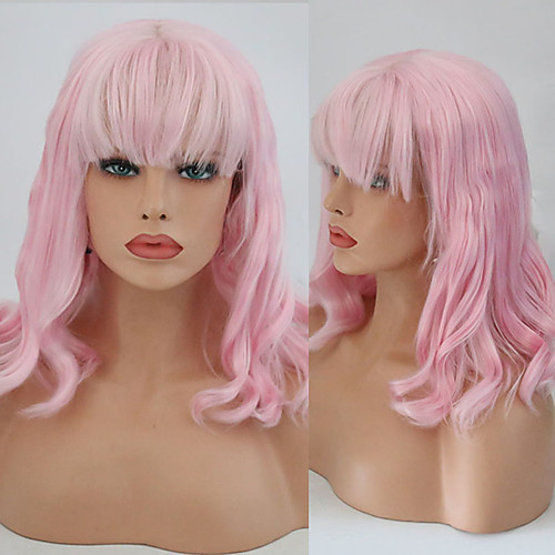 

Synthetic Lace Front Wig Wavy With Bangs Lace Front Wig Pink Short Pink Synthetic Hair 10-16 inch Women's Cosplay Soft Adjustable Pink