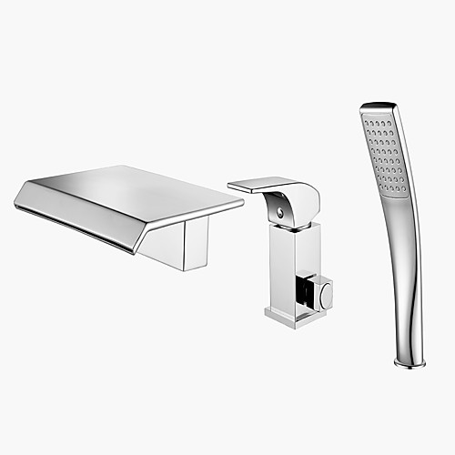 

Bathtub Faucet - Contemporary Chrome Roman Tub Ceramic Valve Bath Shower Mixer Taps / Brass / Single Handle Three Holes