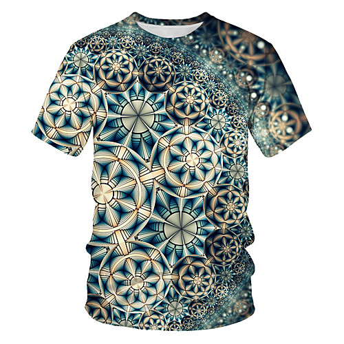

Men's Geometric Galaxy Slim T-shirt Basic Holiday Round Neck Rainbow / Short Sleeve