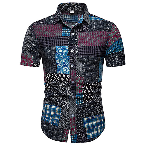 

Men's Shirt Geometric Plus Size Print Short Sleeve Daily Tops Basic Streetwear Black