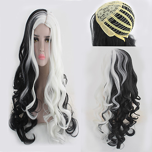 

Synthetic Wig Curly kinky Straight Asymmetrical Wig Long Black / White Synthetic Hair 27 inch Women's Best Quality Black White