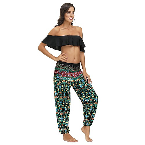 

Women's Yoga Boho Comfort Plus Size Loose Gym Yoga Pants Bloomers Pants Pattern Full Length Print High Waist Black Blushing Pink Green