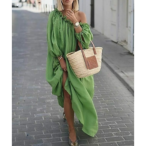 

Women's Loose Maxi long Dress Apricot Green Blue White Purple Pink Khaki Yellow Long Sleeve Solid Color Ruched Spring Summer Off Shoulder Hot Holiday Loose 2022 M L XL XXL 3XL