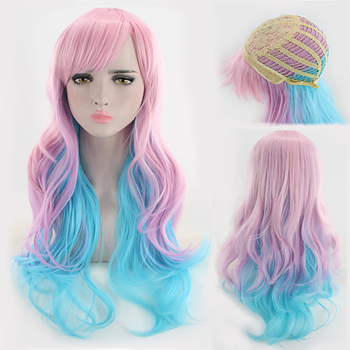

Synthetic Wig Curly kinky Straight Asymmetrical Wig Long Rainbow Synthetic Hair 27 inch Women's Best Quality Mixed Color