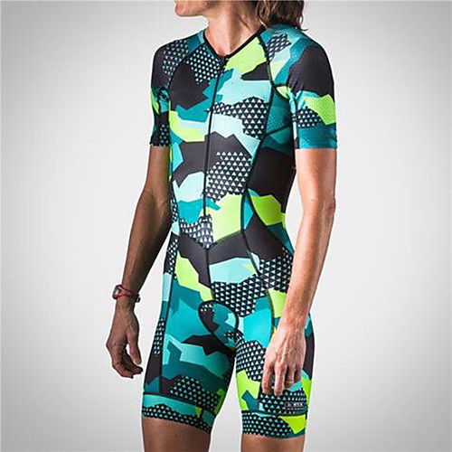 

21Grams Women's Short Sleeve Triathlon Tri Suit Spandex Polyester Green Camo / Camouflage Bike Clothing Suit UV Resistant Breathable Quick Dry Sweat-wicking Sports Camo / Camouflage Mountain Bike MTB