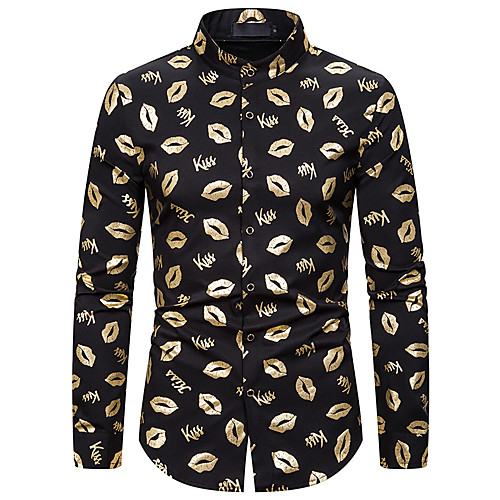 

Men's Shirt Geometric Long Sleeve Daily Tops White Gold Silver
