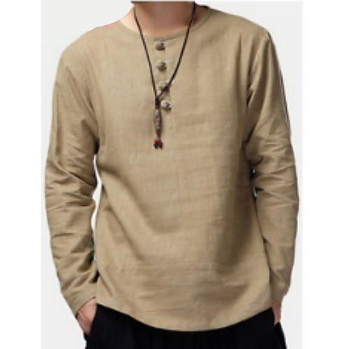 

Men's T shirt Solid Colored Long Sleeve Daily Tops Khaki
