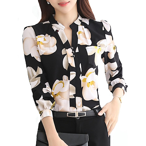 

Women's Plus Size Geometric Blouse Holiday Going out V Neck White / Black / Yellow / Light Blue