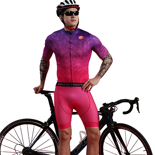 

BOESTALK Men's Short Sleeve Cycling Jersey with Bib Shorts Spandex Fuchsia Gradient Bike Clothing Suit Breathable Quick Dry Moisture Wicking Sports Gradient Mountain Bike MTB Road Bike Cycling