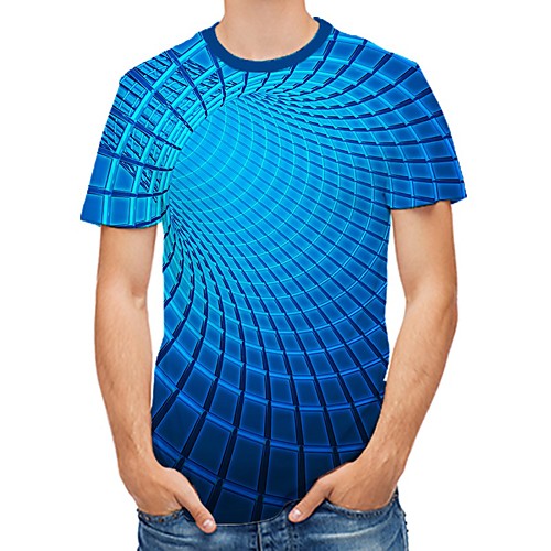 

Men's T shirt Graphic Geometric 3D Plus Size Pleated Print Short Sleeve Daily Tops Streetwear Exaggerated Rainbow