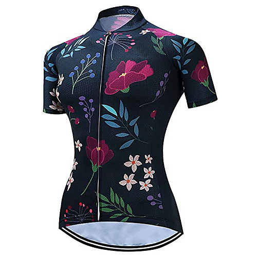 

21Grams Women's Short Sleeve Cycling Jersey Spandex Dark Blue Solid Color Leaf Floral Botanical Bike Jersey Top Mountain Bike MTB Road Bike Cycling UV Resistant Breathable Quick Dry Sports Clothing