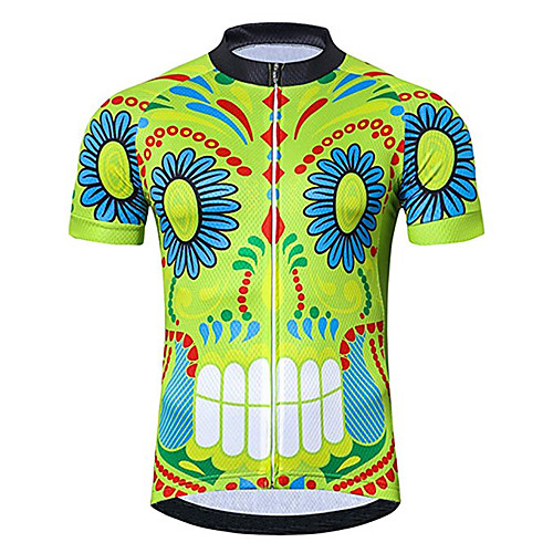 

21Grams Men's Short Sleeve Cycling Jersey Winter Spandex Polyester Green Floral Botanical Bike Jersey Top Mountain Bike MTB Road Bike Cycling UV Resistant Breathable Quick Dry Sports Clothing Apparel