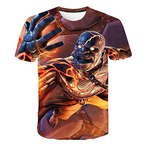 

Men's 3D Graphic Slim T-shirt Daily Round Neck Orange / Short Sleeve