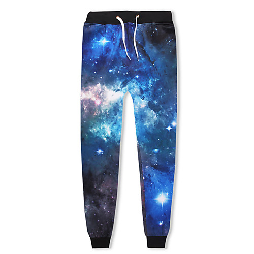 

YEEZZI Men's Jogger Pants Joggers Running Pants Track Pants Sports Pants Drawstring Sports Bottoms Running Fitness Jogging Breathable Soft 3D Print Galaxy Star Print Blue / Micro-elastic